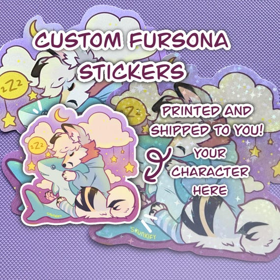 Furry fursona custom sticker sleepy plush cuddles stars clouds cute kawaii sticker fursona furry commission YCH digital art sticker gift