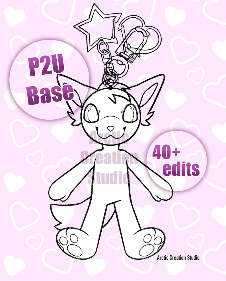 Cute Kawaii Fursona Keychain Furry Lineart Base for Adopts Make Artwork ...