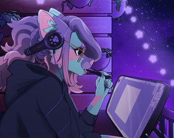 Lo-fi-konstteckning lurvig fursona YCH din karaktär här digital konst lurvig adoptera fursona konst lurvig beställning