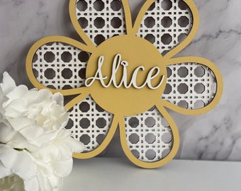 Personalised Rattan Daisy/Wall Plaque/ Bedroom Door Sign/ Daisy/ Girls Decor