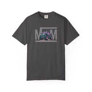 Monster Truck Mom Shirt Retro Checkered Mama Tee, Pink Teal Race Day Top, Boy Mom Gift, Monster Jam Apparel, Trendy Graphic Mom T-Shirt image 3