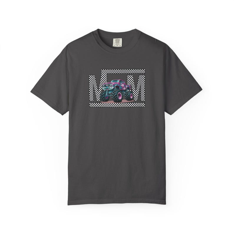 Monster Truck Mom Shirt Retro Checkered Mama Tee, Pink Teal Race Day Top, Boy Mom Gift, Monster Jam Apparel, Trendy Graphic Mom T-Shirt image 3