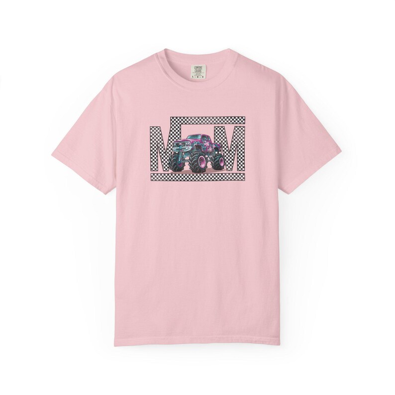 Monster Truck Mom Shirt Retro Checkered Mama Tee, Pink Teal Race Day Top, Boy Mom Gift, Monster Jam Apparel, Trendy Graphic Mom T-Shirt image 4