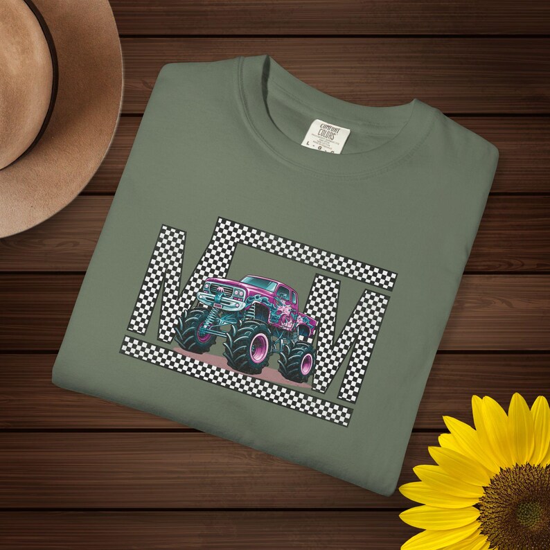 Monster Truck Mom Shirt Retro Checkered Mama Tee, Pink Teal Race Day Top, Boy Mom Gift, Monster Jam Apparel, Trendy Graphic Mom T-Shirt image 5