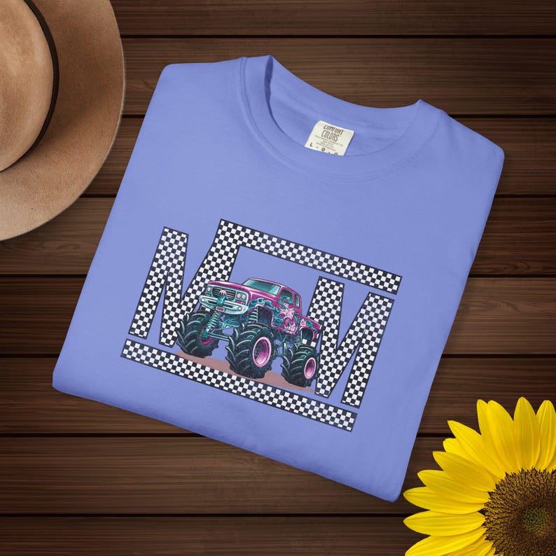 Monster Truck Mom Shirt Retro Checkered Mama Tee, Pink Teal Race Day Top, Boy Mom Gift, Monster Jam Apparel, Trendy Graphic Mom T-Shirt image 6