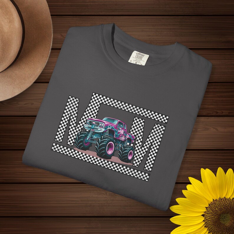 Monster Truck Mom Shirt Retro Checkered Mama Tee, Pink Teal Race Day Top, Boy Mom Gift, Monster Jam Apparel, Trendy Graphic Mom T-Shirt image 9