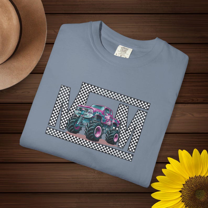 Monster Truck Mom Shirt Retro Checkered Mama Tee, Pink Teal Race Day Top, Boy Mom Gift, Monster Jam Apparel, Trendy Graphic Mom T-Shirt image 7