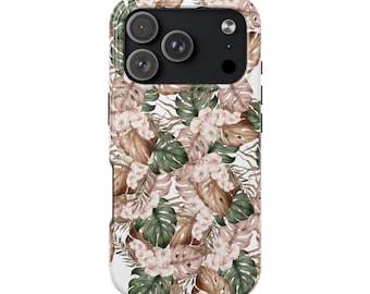 Funda para teléfono con estampado floral tropical Monstera / Funda resistente con diseño de hojas botánicas (iPhone 17 y más)
