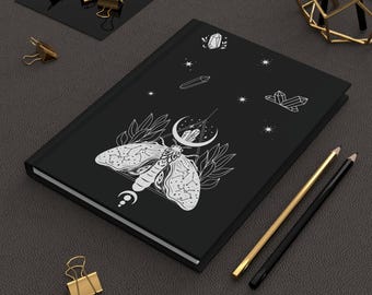 Portada de diario Polilla Celestial / Cuaderno de Cristal Luna Gótica / Diario de Estilo Dark Academia