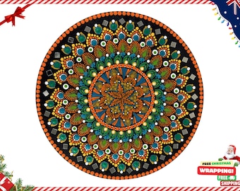 Mandala Painting | Dot Art with Embedded Mirrors | Hand-Painted Board | Unique Mirror-Decorated Mandala Design | Wall Décor | Christmas Gift