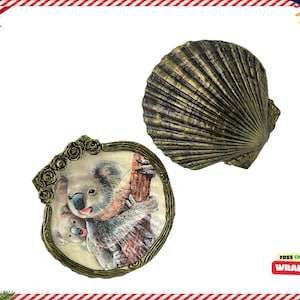 Grande piatto di conchiglia per bambino madre Koala / Porta anelli di capesante / Arte della fauna selvatica australiana fatta a mano / Arredamento costiero / Piatto di gingillo / Regalo di Natale