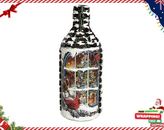 Snowy Christmas House Art | Festive Glass Vase | Handmade Holiday Decor | Glitter Snowflakes | Unique Seasonal Gift | Winter Wonderland