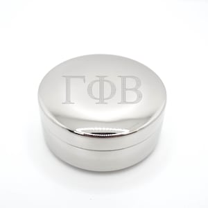 Sorority Jewelry Box Greek Letter Gift Idea College Student Gamma Phi Beta Container Velvet Lined Silver Trinket Storage Organizer Badge