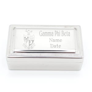 Sorority Jewelry Box Velvet Lined Storage Case Silver Tone Keepsake Container Gamma Phi Beta Gift College Student Greek Letter Engraved