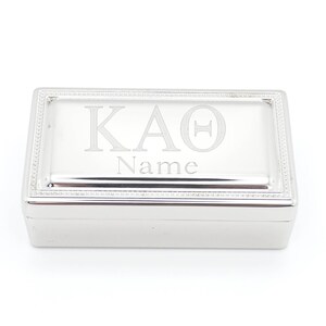 Sorority Jewelry Box Silver Tone Hinged Top Velvet Lined Badge Display Case Small Ring Holder Greek Letter Keepsake Container Kappa Theta
