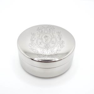 Chi Omega Box Velvet Lined Jewelry Storage Silver Case Sorority Gift Initiation Present Badge Holder Trinket Container Metal Design Greek