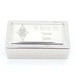 Sorority Jewelry Box Silver Finish Velvet Lined Storage Container Greek Letters Pi Beta Phi Gift College Graduation Present Idea Small