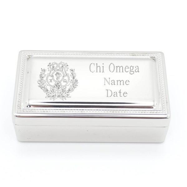 Chi Omega Rectangle Crest Jewelry/Pin Box.