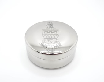 Boîte à bijoux sororité doublée de velours, contenant de rangement, bibelot en métal argenté, cadeau gravé, cérémonie d'initiation, idée cadeau, grec