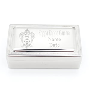 Sorority Jewelry Box Velvet Lined Storage Case Silver Trinket Holder Small Accessory Container Badge College Gift Kappa Member Greek Letters