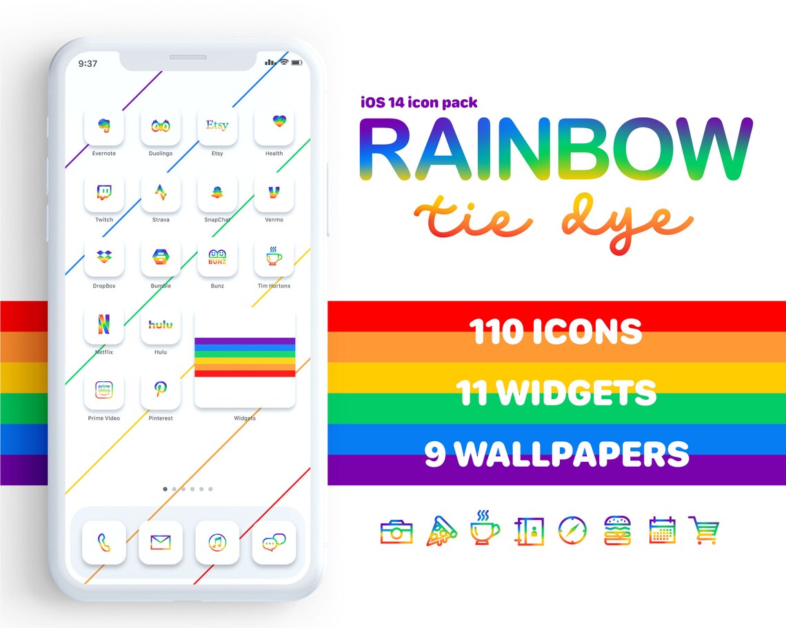 RAINBOW TIEDYE Aesthetic Theme for Iphone Ios 14 - Etsy