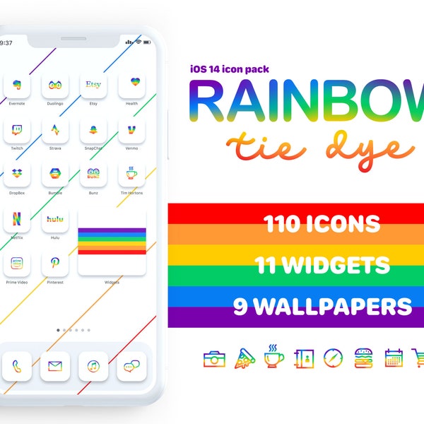 RAINBOW TIEDYE | Aesthetic theme for iPhone iOS 14 customization kit app icons, wallpapers, and widgets