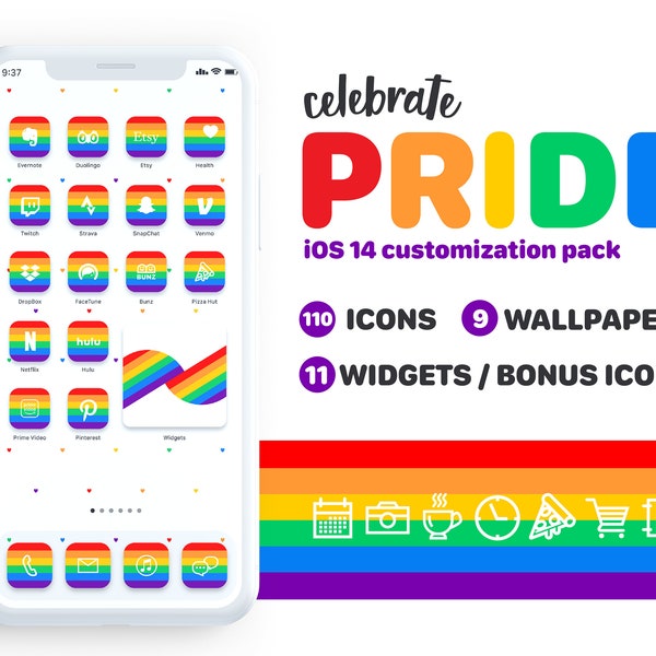 CELEBRATE LOVE & PRIDE | Aesthetic theme for iPhone iOS 14 customization kit app icons, wallpapers, and widgets