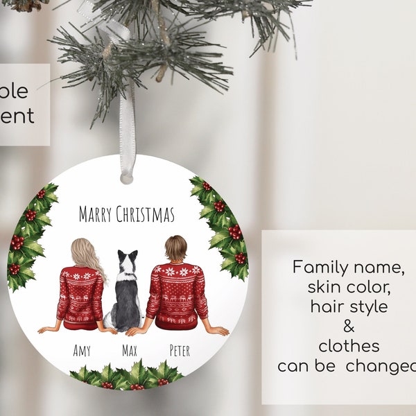 Christmas Dog Family Ornament - Christmas with dog ornament - Dog and family ornament