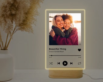 Personalisierte LED Musik & Foto Plakette Nachtlicht, Benutzerdefinierte Paar Song Musik Plakette Musik Kunst Romantische Geschenke, Benutzerdefinierte Paar Bild Plakette