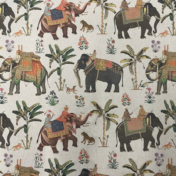 Designer Upholstery Curtain Fabric UK Linen Blend Elephant Nursery Childrens 
