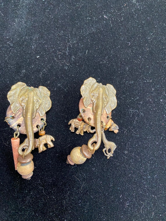 Brass elephant clip earrings