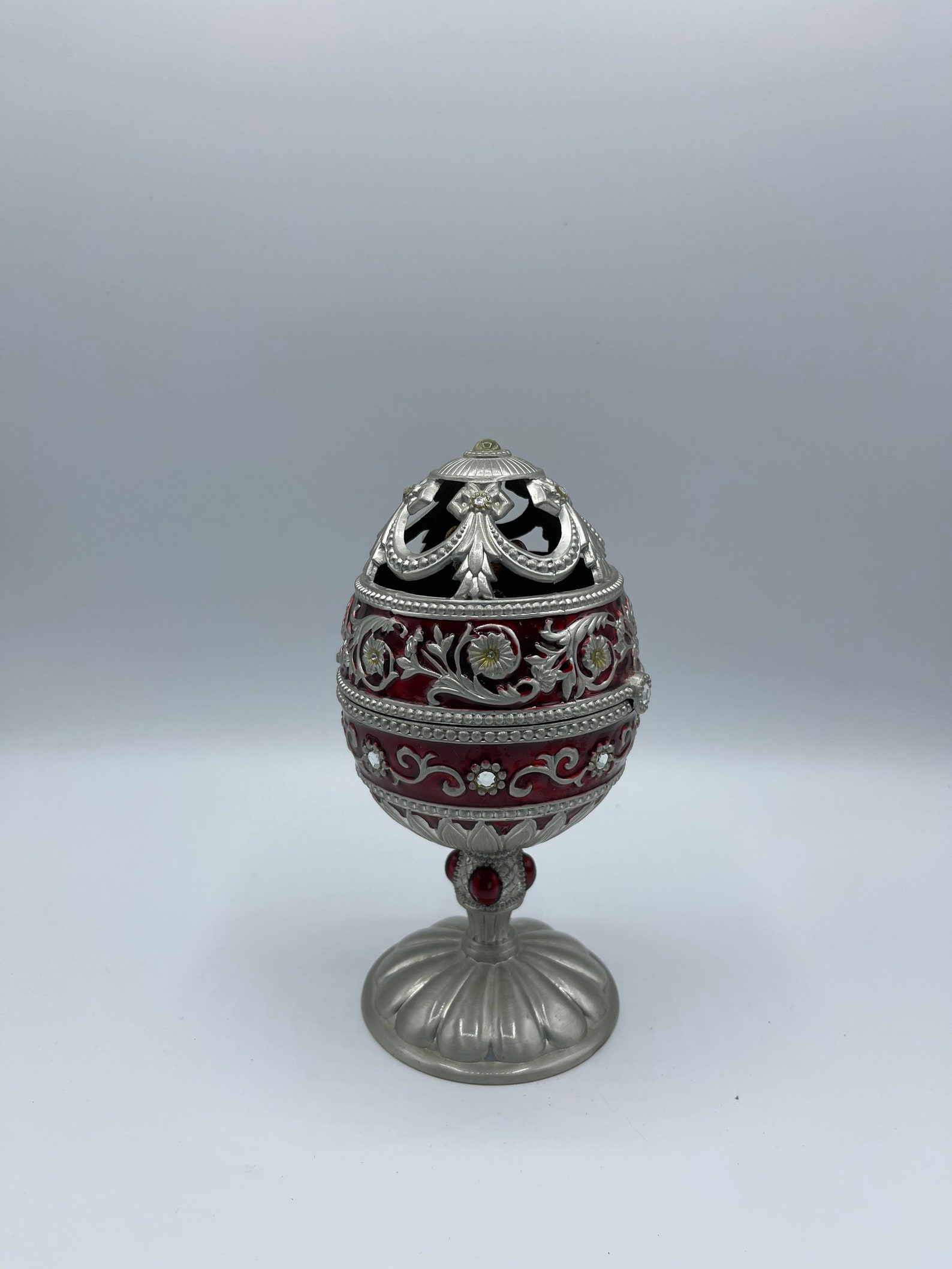 Enameled Jewelled Egg Hinged Music Box With Rotating Baby Etsy