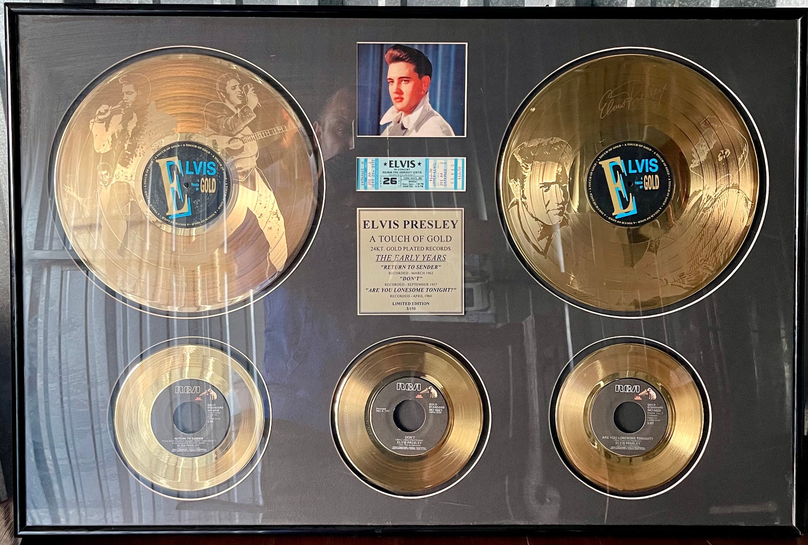 Elvis Presley 24kt Gold Plated Records Framed Ticket Etsy