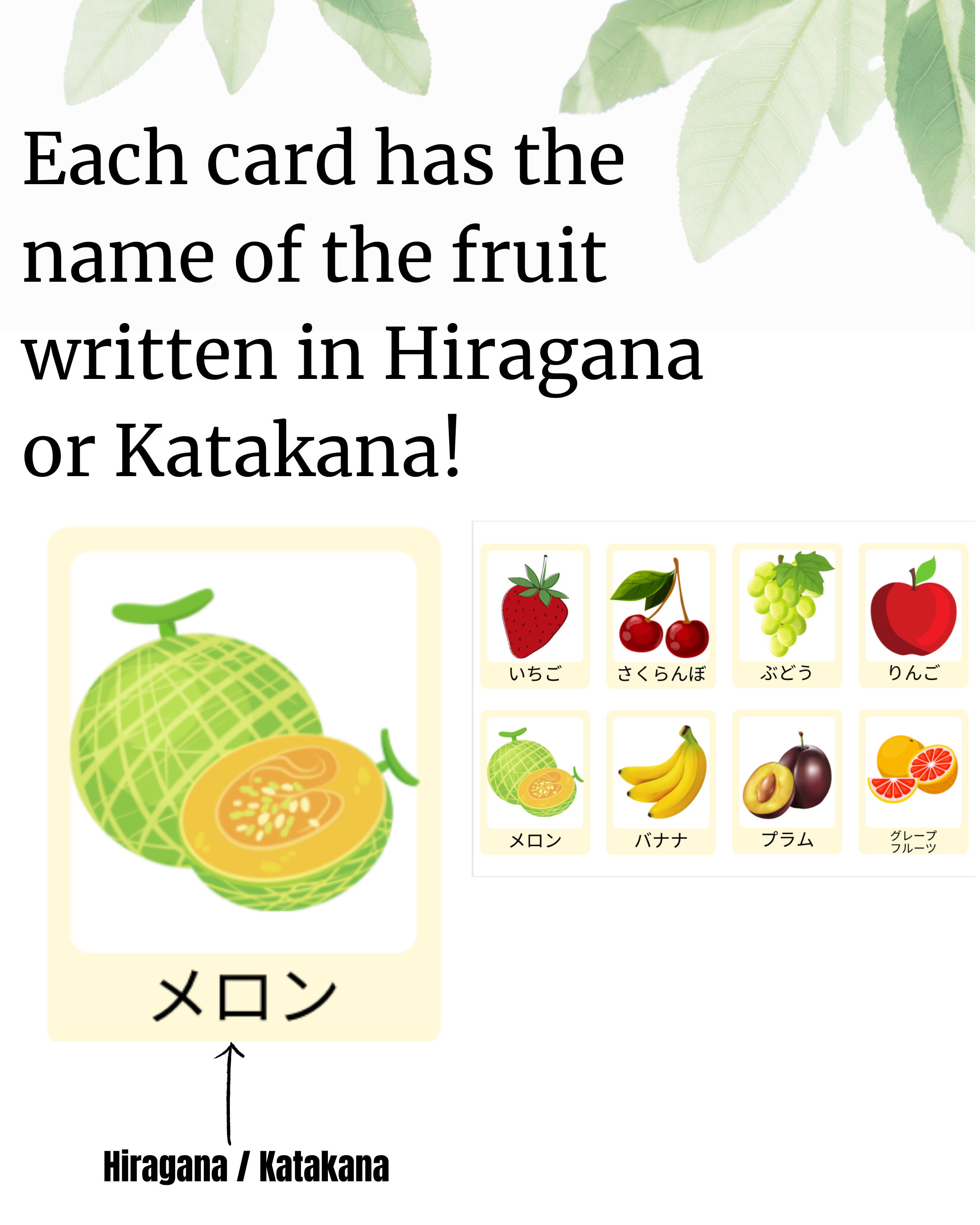 Learn fruits in Japanese 24 Flashcards Hiragana Katakana Etsy España