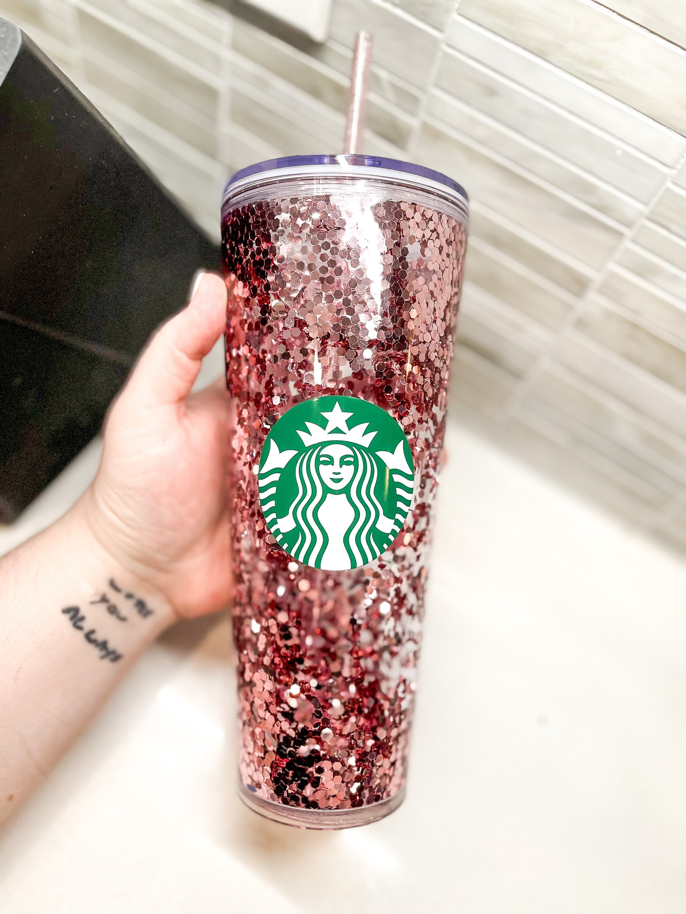 Rose gold Snowglobe tumbler bride gift glitter tumbler Etsy