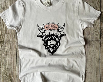 Highland Cow Flower Crown Shirt, Scottish Cow Tee
