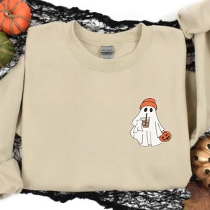 Little Ghost Ice Coffee Sweatshirt, Ghost Sweatshirt, Halloween Sweatshirt, Cute Ghost Sweatshirt