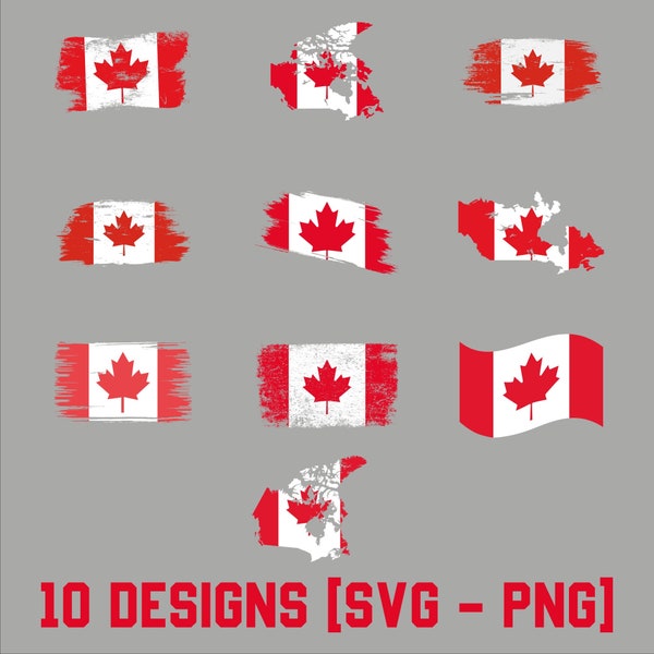 Canada Day Flag PNG, Bundel van 10 Canadese vlaggen, Distressed Grunge Retro Canada Flag SVG, Canada Flag Png