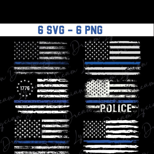 Police Flag - Thin Blue Line, American Flag, Police Svg Png, Police officer svg, Distressed flag Svg Png