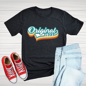 T-shirt verjaardag 1977, vintage shirt verjaardag 1977, shirt geboren in 1977, verjaardagscadeau voor vrouwen 1977, shirt beste vriend verjaardag 1977