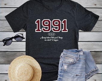 Personalized 1991 Birthday Shirt - 'Made In (Birth Year)' Design - 33rd Birthday Gift For Men