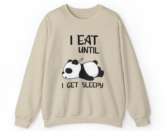 Kawaii Panda Sweatshirt: Ich esse bis ich schläfrig werde, Tier Rundhalsausschnitt