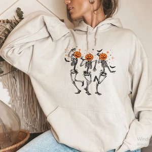 Dancer Skeleton Halloween Hoodies, Pumpkin Halloween Hooded Sweatshirt, Pumpkin Hoodies, Fall Hoodies, Fall Hoodies for Women