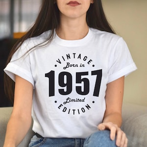 T-shirt verjaardag 1957, vintage shirt 1957 verjaardag, shirt geboren in 1957, verjaardagscadeau voor vrouwen 1957, shirt beste vriend verjaardag 1957