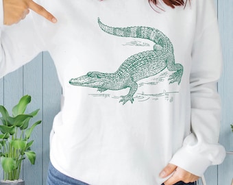 Vintage Alligator Sweatshirt: Nautical Crocodile Crewneck