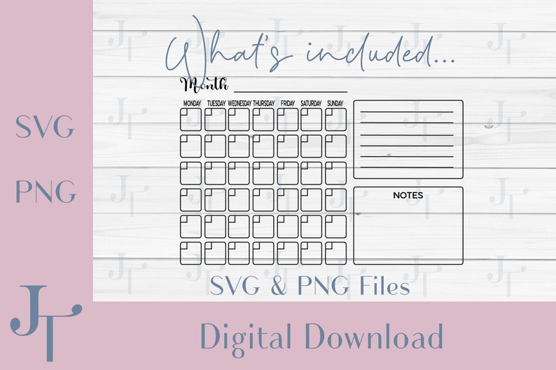 Digital Download Family Calendar SVG Monthly Planner SVG - Etsy