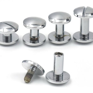 Chrome Brass 4/6/8/10/12/15mm Chicago Screw Head Button Round Stud Nail Leather Belt Shaft Length