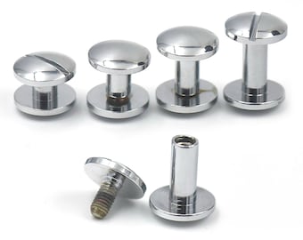Chrome Brass 4/6/8/10/12/15mm Chicago Screw Head Button Round Stud Nail Leather Belt Shaft Length