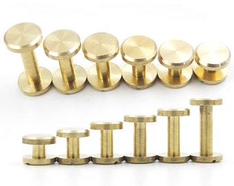 Solid Brass 4/6/8/10/12/15mm Flat Button Stud Screw nail Chicago Screwback Leather Belt