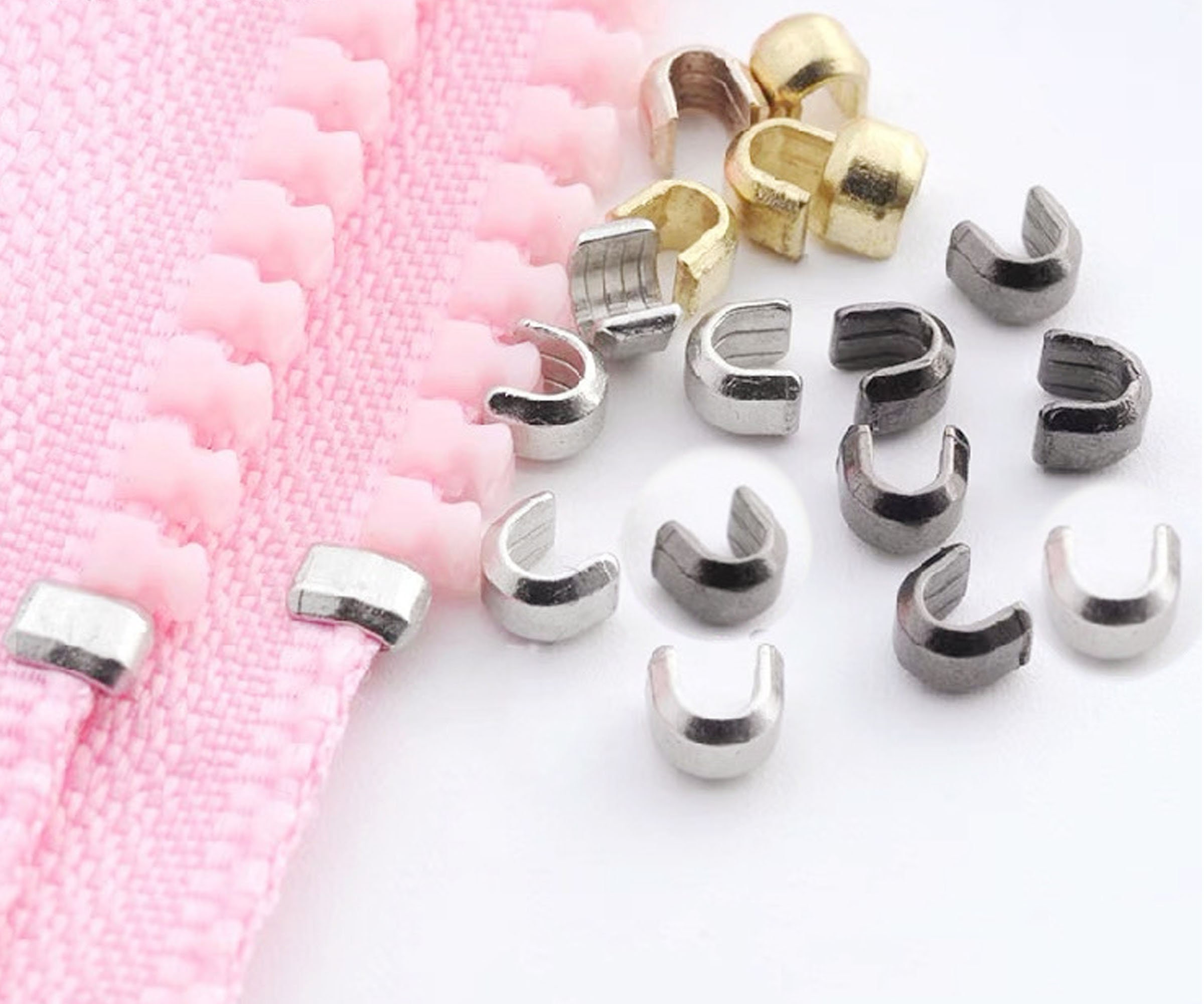 25/50/100 Set of Gunmetal Zipper Stops, 5 Zipper Stop, Zipper Top & Bottom  Stop Set, Zipper Stopers 